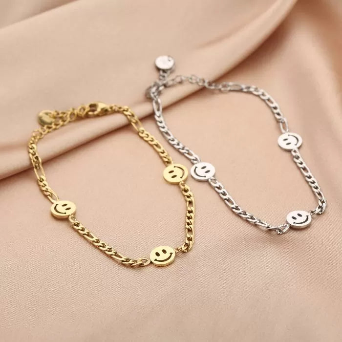 smiley armband goud en zilver