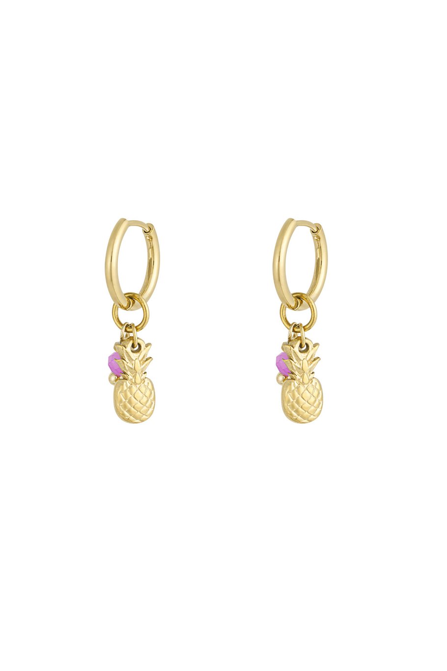 gold plated oorbellen met een ananas hanger