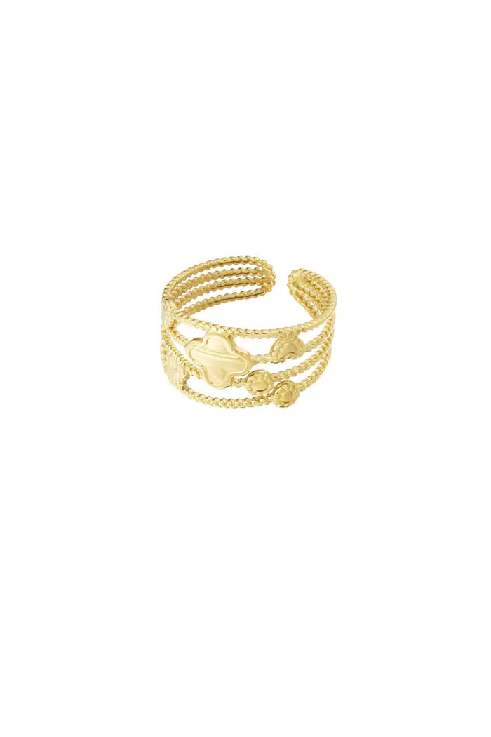 clover ring, gold plated, meerdere lagen