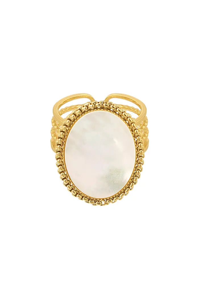 ring met grote parelmoer steen