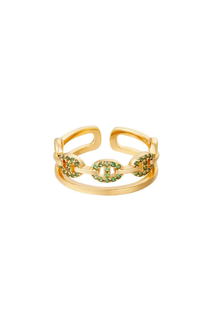 dubbele ring met groene steentjes dd